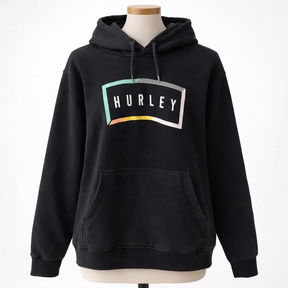 Hurley Men’s Black Graphic Fleece Lined Hoodie with Large Chest Logo